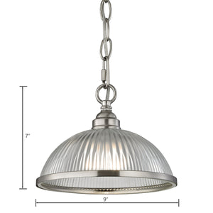 Thomas Lighting Liberty Park Ribbed Glass Dome Mini Pendant Brushed Chain Ceiling Kitchen Light Nickel 9 inches 7661PS/20