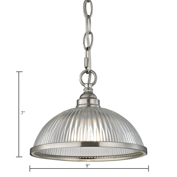 Thomas Lighting Liberty Park Ribbed Glass Dome Mini Pendant Brushed Chain Ceiling Kitchen Light Nickel 9 inches 7661PS/20