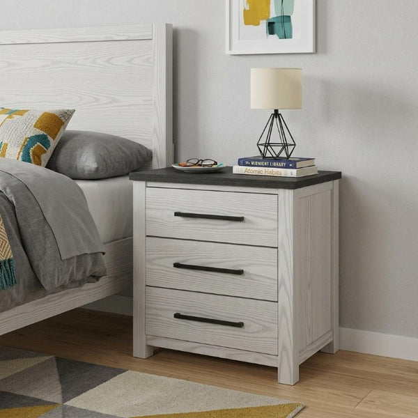 24 Inch Beige Wood Two Drawer Nightstand for Bedroom Storage and Bedside Style