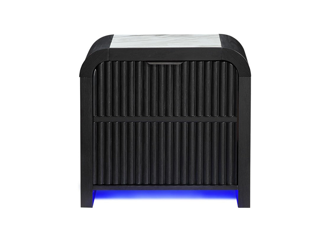 27 Inch Lighted Nightstand Two Drawers Usb Charging Modern Bedroom Sto