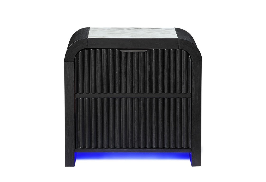 27 Inch Lighted Nightstand Two Drawers Usb Charging Modern Bedroom Sto