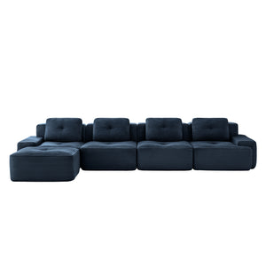 English Elm 153" Modern L-Shaped Modular Sectional Sofa: Cozy 4-Seater With Tufted Design & Movable Ottoman, Blue W714S01499