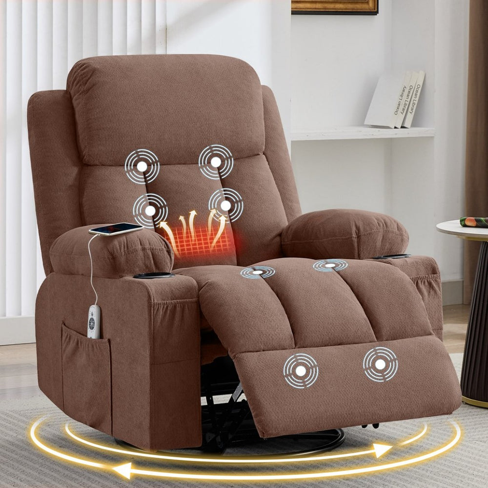 English Elm Swivel Rocker Recliner with Massage Heat and Usb Port for Living Room Comfort W1521P461085