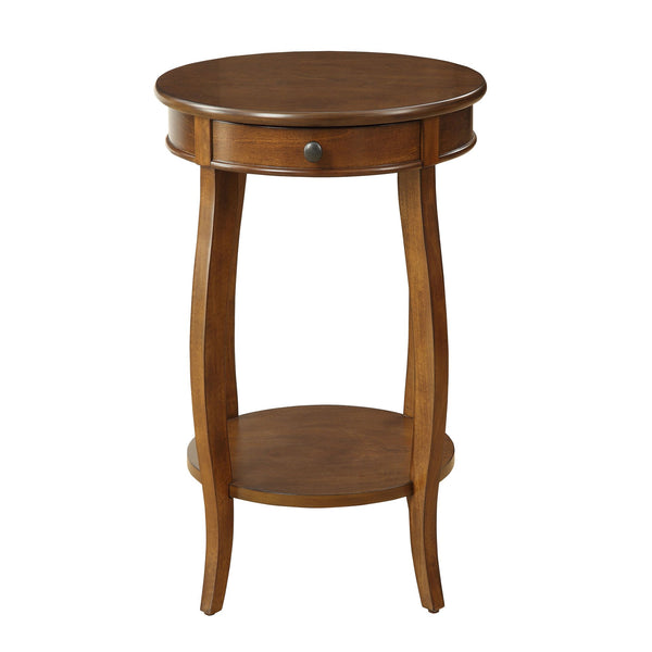 English Elm Walnut Round End Table with Drawer & Shelf, Solid Wood Cabriole Legs, Elegant Storage Accent (97) B062P181371