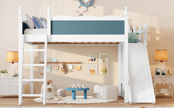 English Elm Full Loft Bed With Slide, Storage Shelves & Cabinet - Solid Wood Design For Fun & Organization! W1580S00246