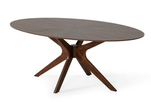 VIG Furniture Prospect Oval Walnut Dining Table With Sculptural X-Base, Mid-Century Meets Industrial Style, Seats 6-8 VGMAMIT-5276-1