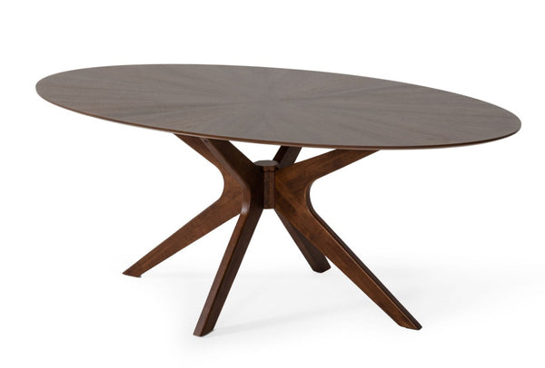 VIG Furniture Prospect Oval Walnut Dining Table With Sculptural X-Base, Mid-Century Meets Industrial Style, Seats 6-8 VGMAMIT-5276-1