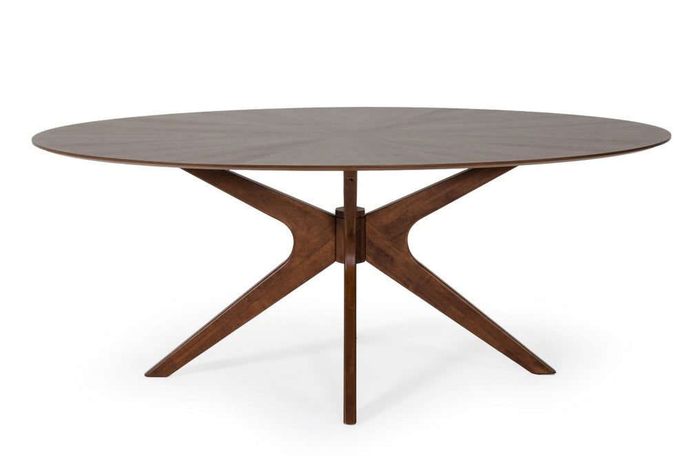 VIG Furniture Prospect Oval Walnut Dining Table With Sculptural X-Base, Mid-Century Meets Industrial Style, Seats 6-8 VGMAMIT-5276-1