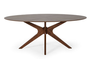 VIG Furniture Prospect Oval Walnut Dining Table With Sculptural X-Base, Mid-Century Meets Industrial Style, Seats 6-8 VGMAMIT-5276-1