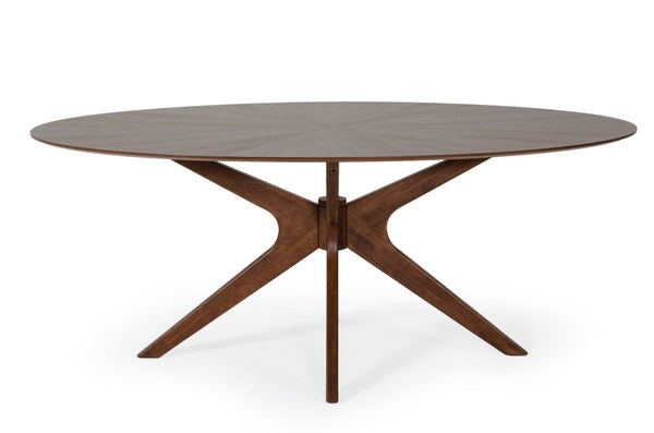 VIG Furniture Prospect Oval Walnut Dining Table With Sculptural X-Base, Mid-Century Meets Industrial Style, Seats 6-8 VGMAMIT-5276-1