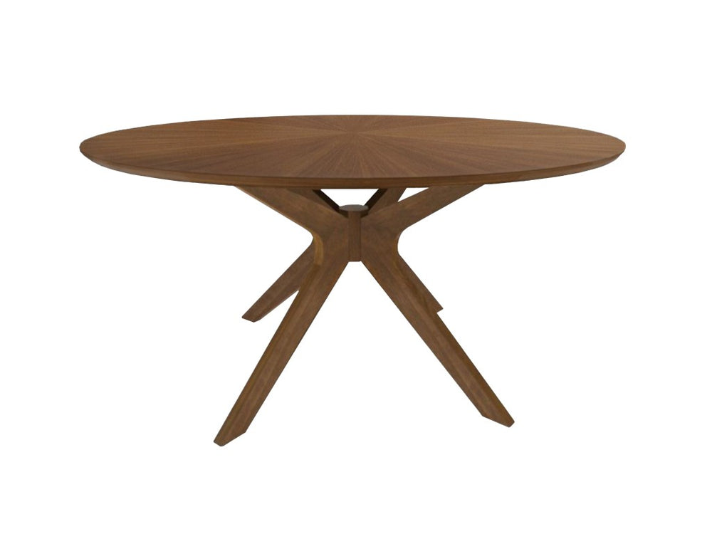 VIG Furniture Prospect Walnut 59" Round Dining Table With Sunburst Veneer, Beveled Edge & Solid Wood Base — Seats 6 VGMAMIT-5276-2