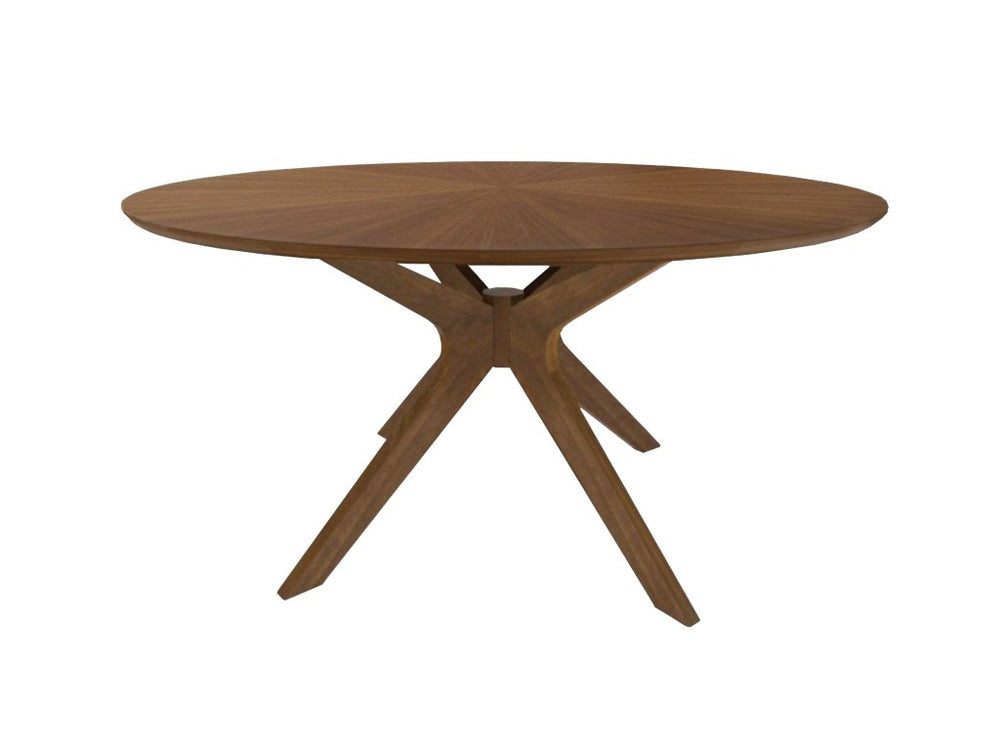 VIG Furniture Prospect 47" Round Walnut Dining Table With Sunburst Veneer Top & Crossed Wood Base Seats 4 VGMAMIT-5276-3