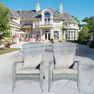 English Elm Patio Wicker Chairs Set with Removable Cushions, Water & UV Resistant Steel Frame, 2-Pack Comfort Grey W209P239196