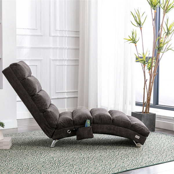 English Elm Linen Ergonomic Massage Chaise Lounge with Remote Control, 140° Recline, Heavy-Duty Frame, 5 Modes Dark Gray W39539626