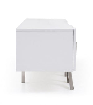 VIG Furniture Legend Glossy White 87" Tv Stand With Stainless-Steel Twig Base, Soft-Close Drawers & Cable Management VGVCTV8111-22