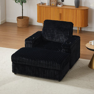 English Elm 42.5-inch corduroy single recliner with cup holder, storage ottoman, plush back pillow for lounging Black W834P375124