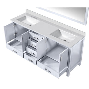 English Elm White Double Bath Vanity Set With White Quartz Top & 70 In. Mirror - Elegant Storage & Style! B2731S00704-GIGA