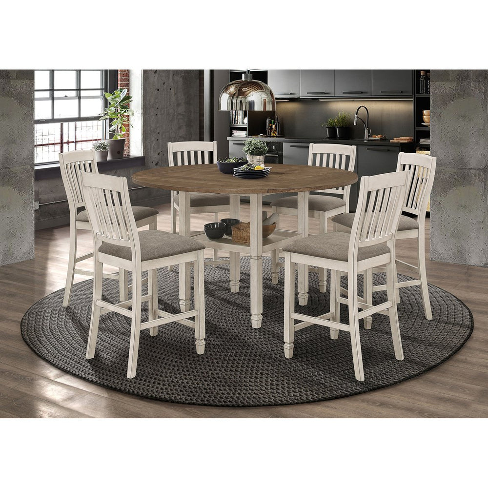 English Elm Bentley 7-Piece Counter-Height Dining Set: Rustic Cream & Nutmeg With Storage For Modern Homes B062S01035