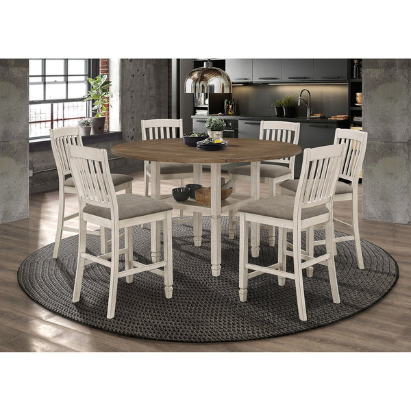 English Elm Bentley 7-Piece Counter-Height Dining Set: Rustic Cream & Nutmeg With Storage For Modern Homes B062S01035