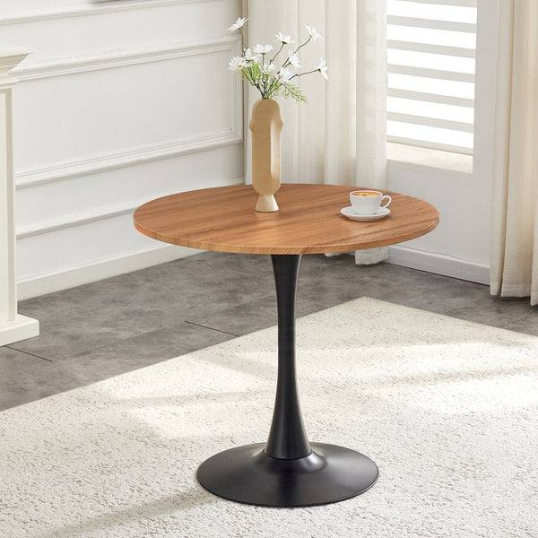 English Elm Round Faux Marble Tulip Pedestal Dining Table Mid Century Modern for Small Bistro Spaces Black,Wood W2920P405350