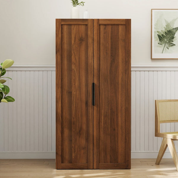 English Elm Kitchen Farmhouse Pantry Cabinet Tall Freestanding Three Door Pull Out Organizer W331S00211