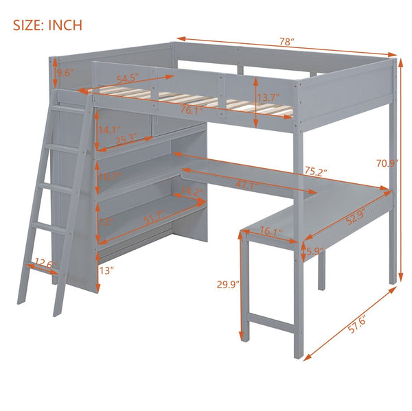English Elm Full Size Loft Bed with Built-in Desk and Shelving for Kids or Teen Bedrooms LT000802AAE