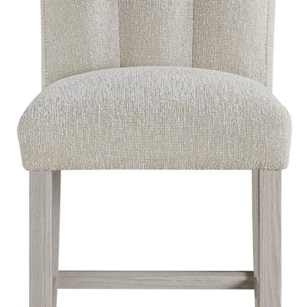 Set of Two Beige Upholstered Solid Wood Barstools for Kitchen or Dining Areas
