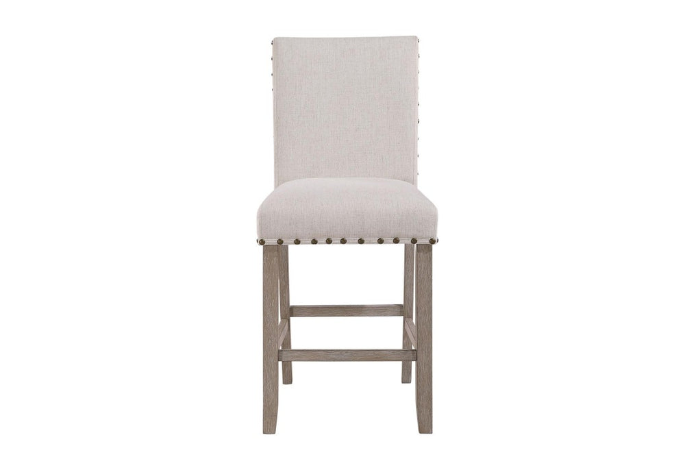 HomeRoots Set of Two White Upholstered Fabric Barstools with Wooden Legs for Kitchen Island 766531