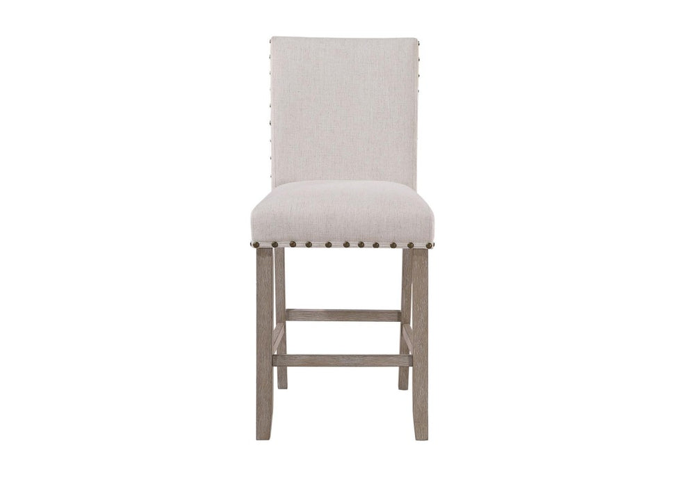 HomeRoots Set of Two White Upholstered Fabric Barstools with Wooden Legs for Kitchen Island 766531