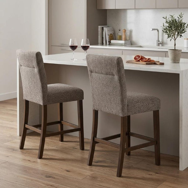 Set of Two Solid Wood Counter Height Stools Warm Toned Rustic Kitchen Seating
