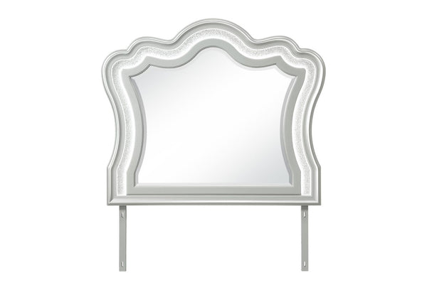 HomeRoots 42 Inch Silver Wooden Vanity Mirror with Crown Molding and Integrated Lighting Accent 766537