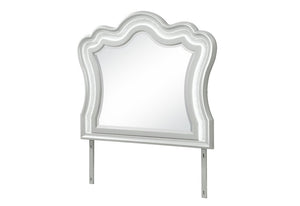42 Inch Silver Wooden Vanity Mirror with Crown Molding and Integrated Lighting Accent