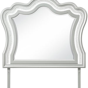 42 Inch Silver Wooden Vanity Mirror with Crown Molding and Integrated Lighting Accent