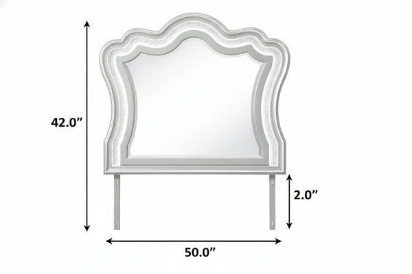 42 Inch Silver Wooden Vanity Mirror with Crown Molding and Integrated Lighting Accent