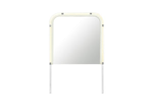 40 Inch Beige Wood Floating Wall Mirror with Integrated Led Lighting Bedroom Decor