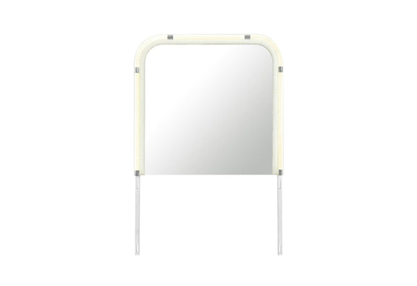 40 Inch Beige Wood Floating Wall Mirror with Integrated Led Lighting Bedroom Decor