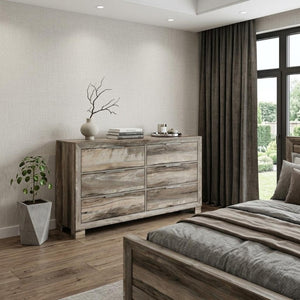 59 Inch Wide Six Drawer Solid Wood Double Dresser for Spacious Bedroom Storage and Organization