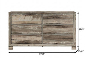 59 Inch Wide Six Drawer Solid Wood Double Dresser for Spacious Bedroom Storage and Organization