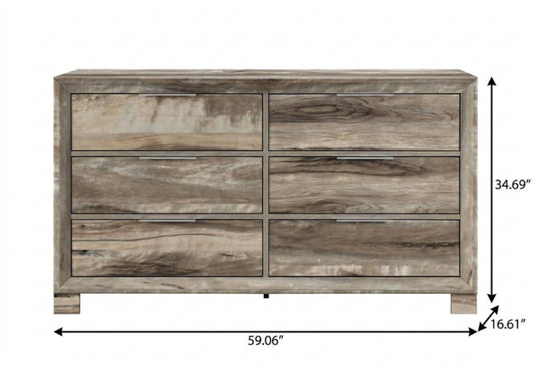 59 Inch Wide Six Drawer Solid Wood Double Dresser for Spacious Bedroom Storage and Organization