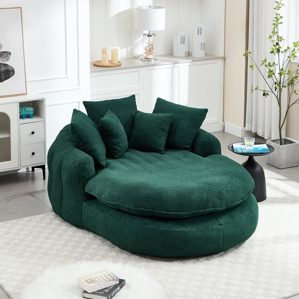 English Elm Oversized Memory Foam Chenille Bean Bag Sofa with Ergonomic Back Support, 3 Large & 2 Small Pillows Emerald W395P359413