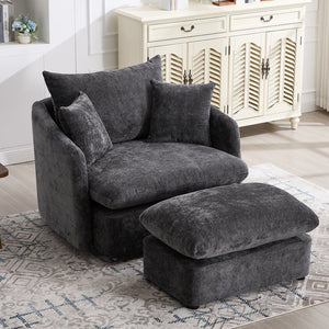 English Elm 360° 360 Swivel Oversized Chenille Armchair with Pocket Spring Seat and Three Throw Pillows Dark Grey W1361S00092