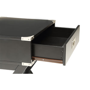 English Elm Side Table featuring Metal Corner Strapping and Flush Mount Drawer Pull for Stylish Accent Décor and Functionality Black B016P310483