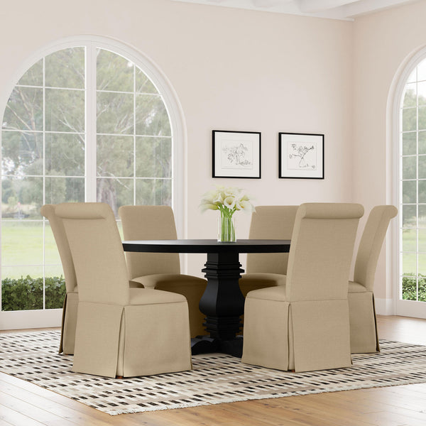 English Elm Catrina Elegant Upholstered Skirted Dining Chair Set of 2 with Rolled Tall Back, Plush Comfort and Chic Style khaki B062P299963