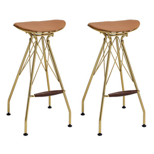 English Elm Whiskey Backless Bar Stools Set of 2 — Gold Frame, Saddle Seat Ergonomic Design with Footrest for Stylish Kitchen B062P186440
