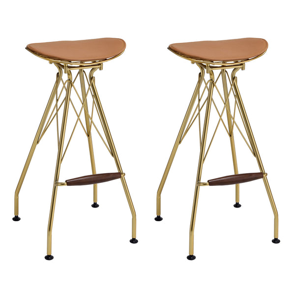 English Elm Whiskey Backless Bar Stools Set of 2 — Gold Frame, Saddle Seat Ergonomic Design with Footrest for Stylish Kitchen B062P186440