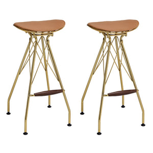 English Elm Whiskey and Gold Backless Bar Stools (Set Of 2)