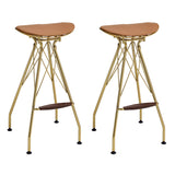 Modern Whiskey & Gold Backless Bar Stools (Set of 2) w/ Footrest & Synthetic Leather - 17.50 x 17.50 x 30.50