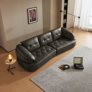 English Elm Modern Elliptical Three Seat Sofa Genuine Cowhide Leather Solid Wood Frame Living Room Black W1765S00135
