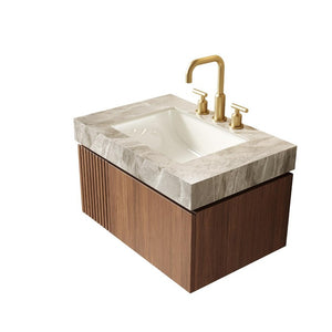 30 Inch Floating Bathroom Vanity Solid Wood Cabinet with Integrated White Sink Basin