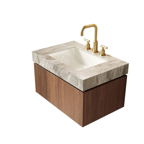 30 Inch Floating Bathroom Vanity Solid Wood Cabinet with Integrated White Sink Basin
